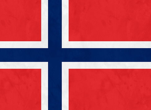 A white-fimbriated blue Nordic cross on a red field - The national flag of Norway with a proportion of 8:11