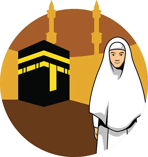 Vector illustration of Women Hajj And Kaaba Background