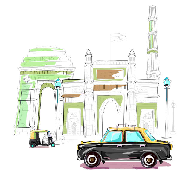India cityscape background easy to edit vector illustration of India cityscape autorickshaw stock illustrations