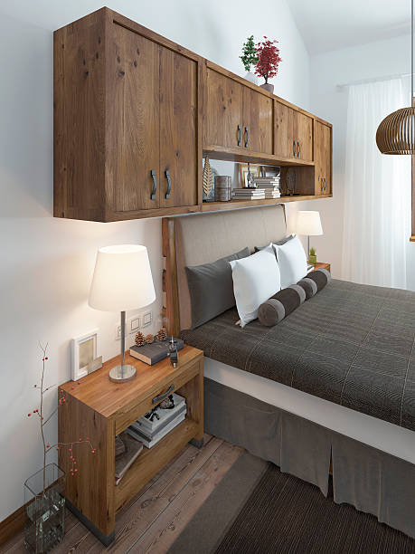 istock Head of the bed with pillows and bedside tables. 590062518