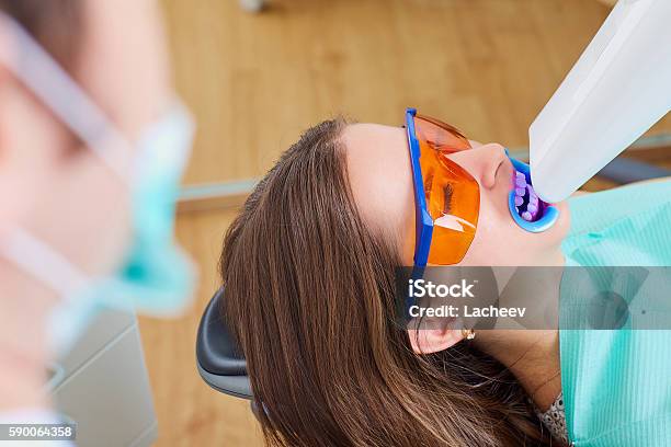 Teeth Whitening Lamp Ultravioleta The Girl On Reception At Stock Photo - Download Image Now