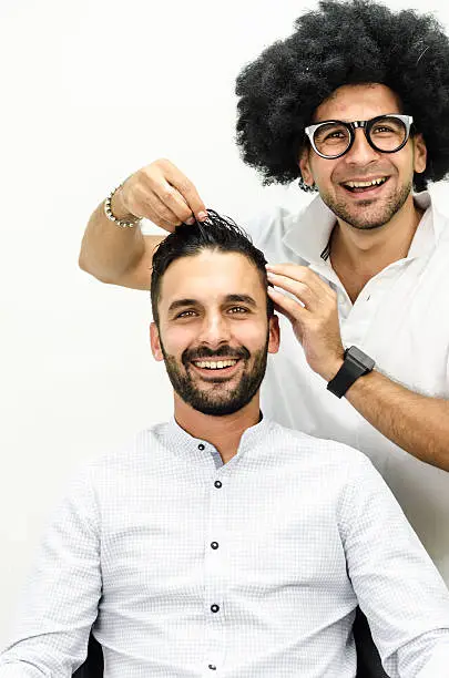 Photo of businessman and popular hairdresser