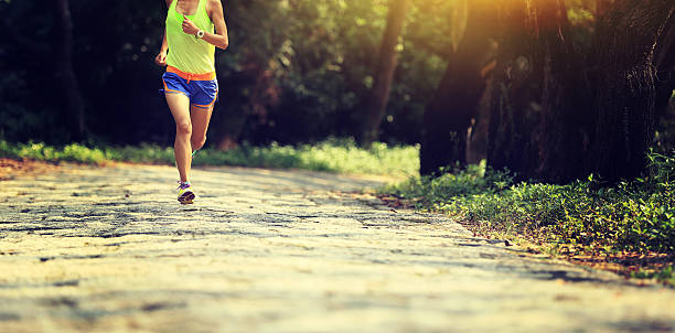 istock young woman trail runner running at forest stone trail 590066834