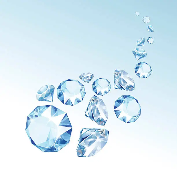 Vector illustration of Vector Blue Shiny Clear Diamonds Fall down