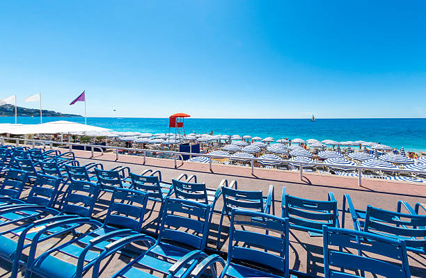 istock Beach front chairs and parasols in Nice, France 590069074