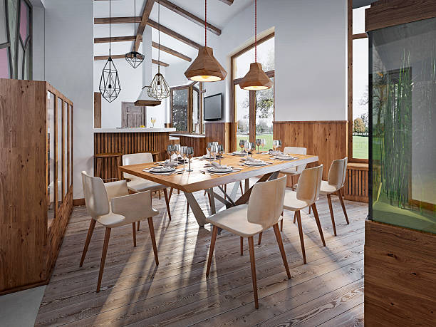 istock Served table for eight in the dining room 590069706