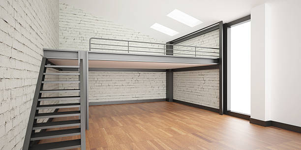 istock 3d interior rendering industrial Mezzanine space and wood floor 590070208
