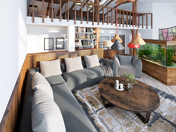 istock Large corner sofa in the living room luxury loft style. 590070344