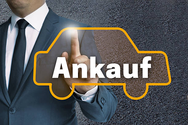 istock ankauf (in german purchase) auto touchscreen is operated by busi 590071148