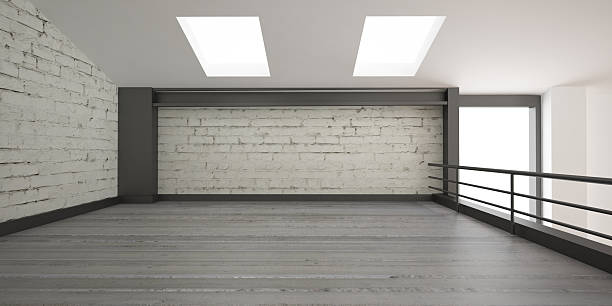 istock 3d interior rendering industrial Mezzanine space and wood floor 590071162