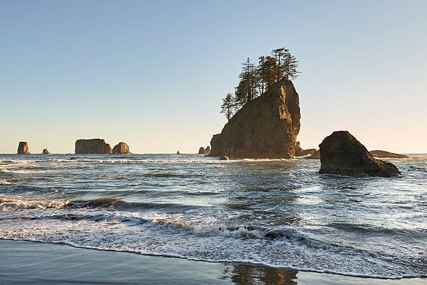 istock Beautiful deserted beach with huge rocks in Washington 590072186