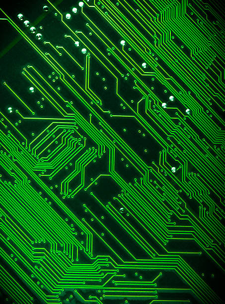 istock Close up of a printed green computer circuit board 590072734