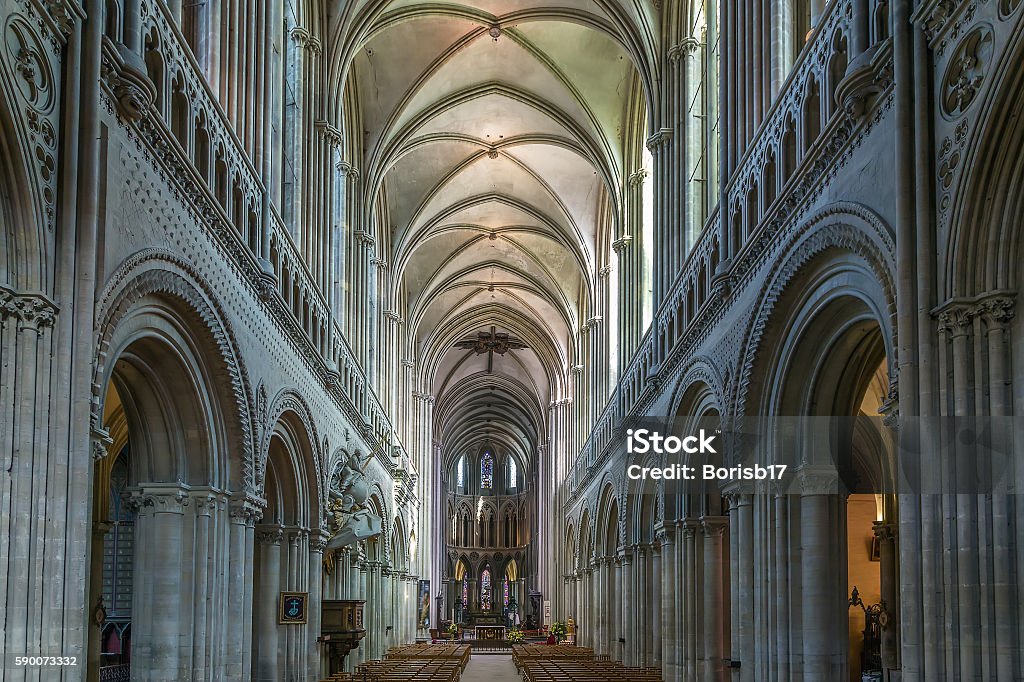 Bayeux Cathedral, France Bayeux Cathedral is a Norman-Romanesque cathedral, located in the town of Bayeux, France. Interior Cathedral Stock Photo