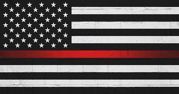 Black and white American Flag painted on a wall