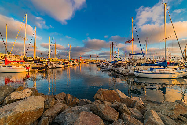 Harbor of Oceanside with recreational boats and Lighthouse, CA(P Public Harbor With Recreational Boats And Lighthouse At The City of Oceanside, Calif. marina california stock pictures, royalty-free photos & images