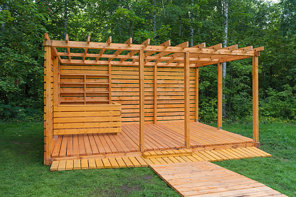 skeleton wooden gazebo in the park