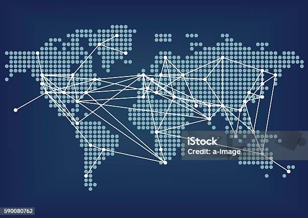 Global Network Connectivity Represented By Dark Blue World Map Stock Illustration - Download Image Now