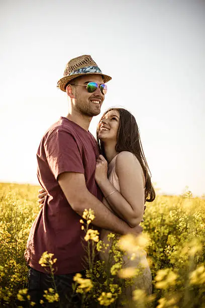 Photo of Vintage image of young newlywed couple in nature