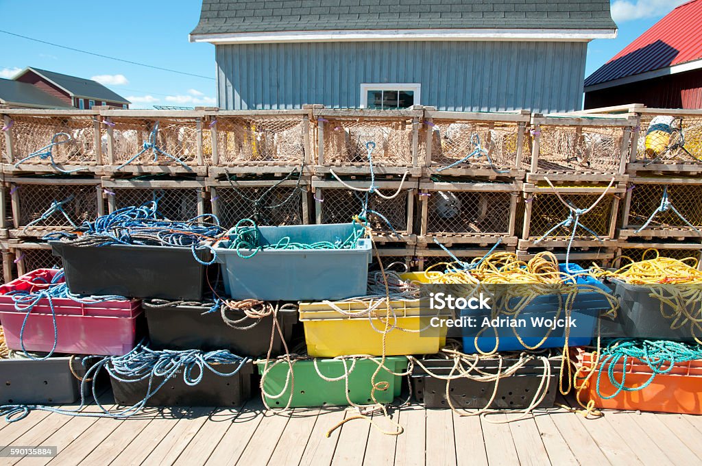 Lobster Traps in North Rustico - Prince Edward Island Lobster Traps in North Rustico - Prince Edward Island - Canada Box - Container Stock Photo