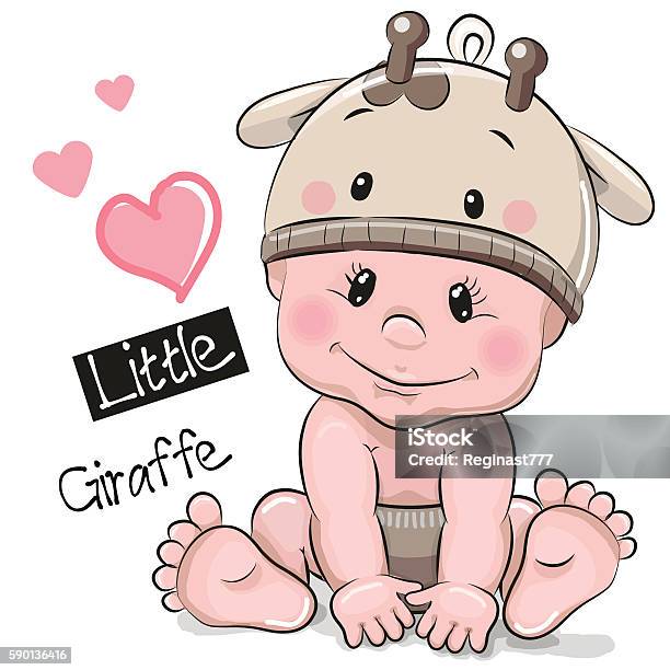 Cute Cartoon Baby Boy In A Giraffe Hat Stock Illustration - Download Image  Now - Animal, Art, Art And Craft - iStock