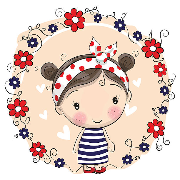 ilustrações de stock, clip art, desenhos animados e ícones de cute cartoon girl and flowers - butterfly single flower vector illustration and painting