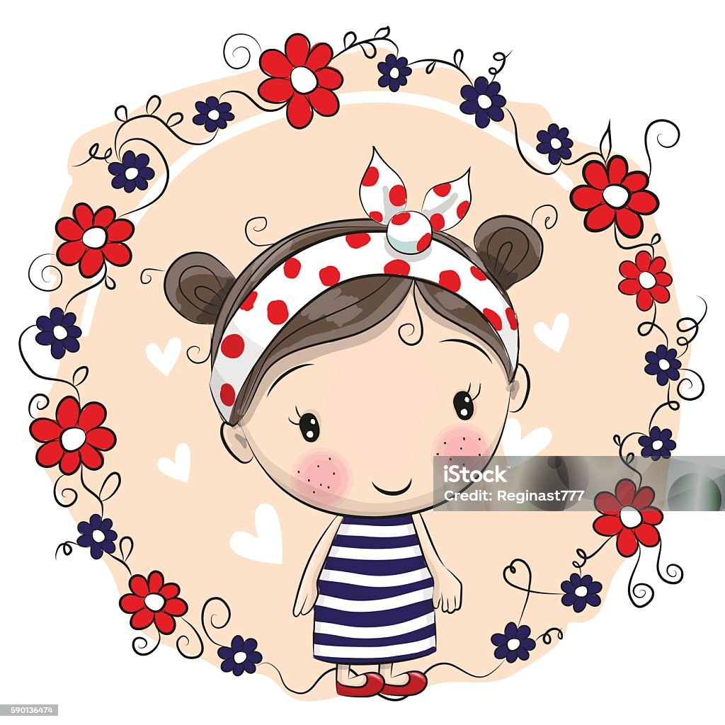 Cute Cartoon Girl And Flowers Stock Illustration - Download Image Now -  Flower, Girls, Animal - iStock