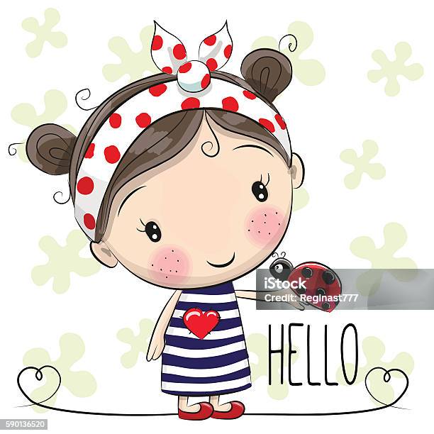 Cute Cartoon Girl Stock Illustration - Download Image Now - Baby Girls, Baby - Human Age, Tied Bow