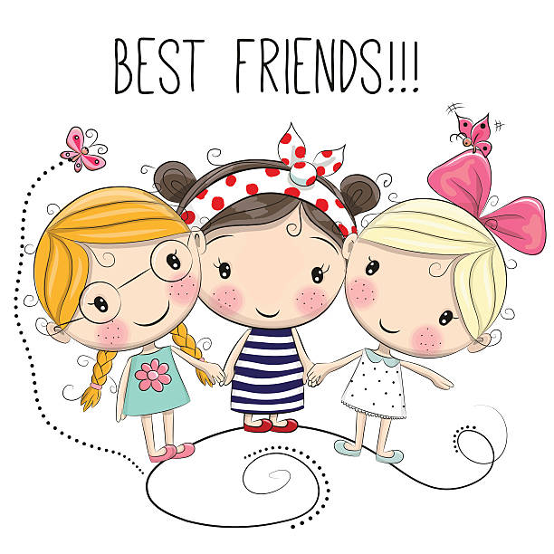 ilustraciones, imágenes clip art, dibujos animados e iconos de stock de tres chicas de dibujos animados lindos - three people women teenage girls friendship