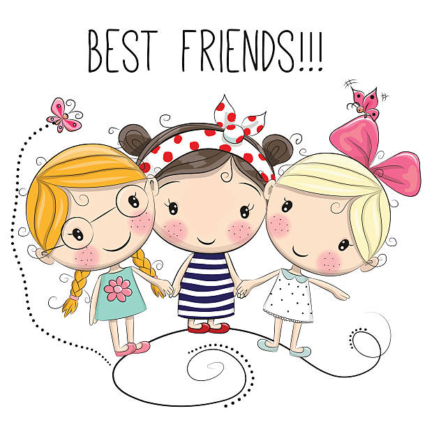 ilustrações de stock, clip art, desenhos animados e ícones de three cute cartoon girls - three people women teenage girls friendship