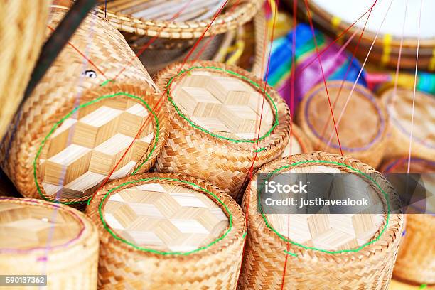 Bamboo Baskets For Sticky Rice In Bangkok Stock Photo - Download Image Now - Bamboo - Material, Bangkok, Basket