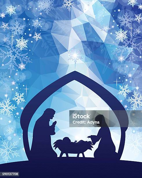 Blue Nativity Stock Illustration - Download Image Now - Nativity Scene, In Silhouette, Abstract