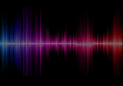 Disco rainbow colored music sound waves for equalizer or waveform design, vector illustration of musical pulse