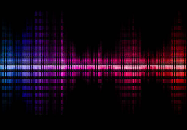 music sound waves Disco rainbow colored music sound waves for equalizer or waveform design, vector illustration of musical pulse equaliser stock illustrations