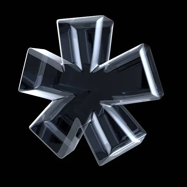 Transparent x-ray asterisk symbol. 3D render illustration on black background