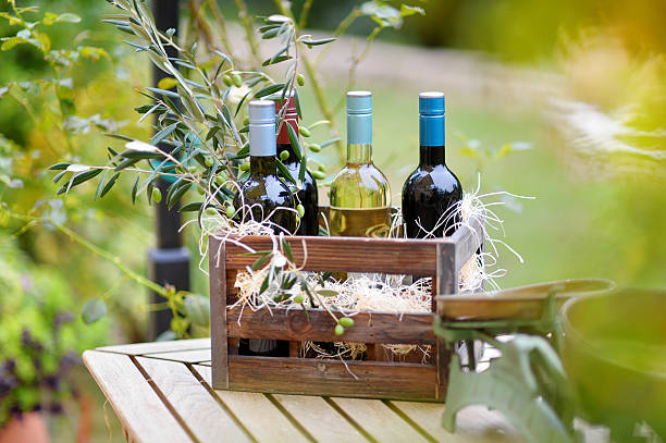 Wine bottles in a wooden crate