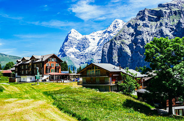 murren, suiza, con eiger - muerren fotografías e imágenes de stock