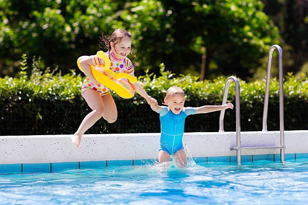 Kids jumping into swimming pool