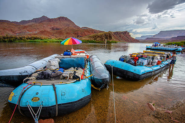 rafting en eau vive dans le fleuve colorado - lee ferry photos et images de collection
