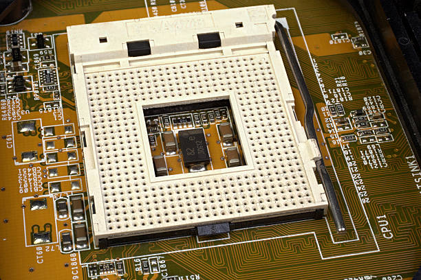 Cpu socket 478 on the motherboard closeup stock photo