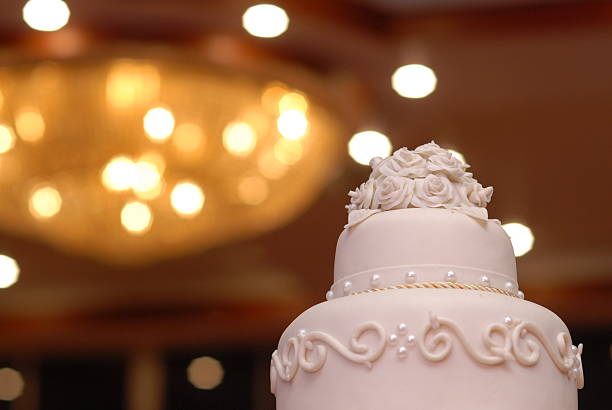 the cake in wedding day on bokeh light background