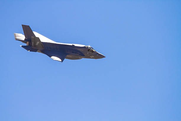 Miramar, USA- October 4, 2014: Lockheed Martin F-35 Lightning II aircraft at airshow. F-35 lightning, Marine jet fighter, during the 2014 Miramar Air Show. The 2014 Miramar Air Show, free to the public,features US Military aircraft and civilian acrobatic flying. On this day the Marines were showcasing the F-35 to a crowd of about 20,000. The plane was showcase before been battle tested and at the time only the Marines had access to this plane.
