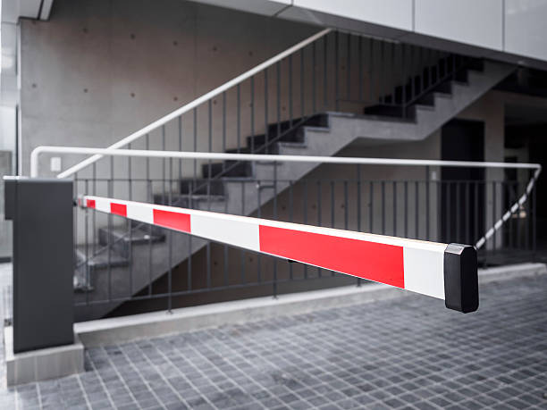istock Automatic Gate Barrier Parking sign Building Entrance access 590154316