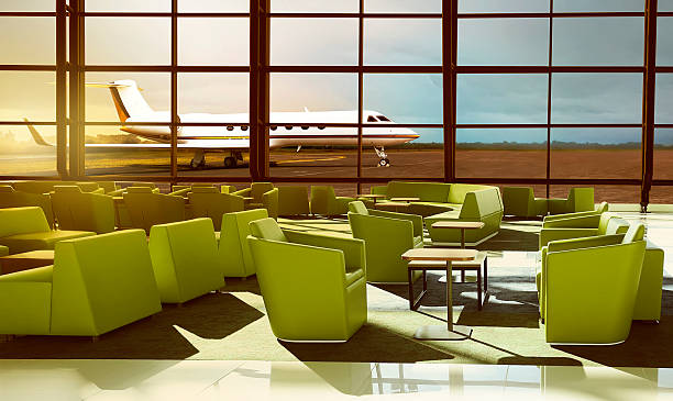 green sofa on the luxury airport lobby - vehicle interior green sofa indoors imagens e fotografias de stock