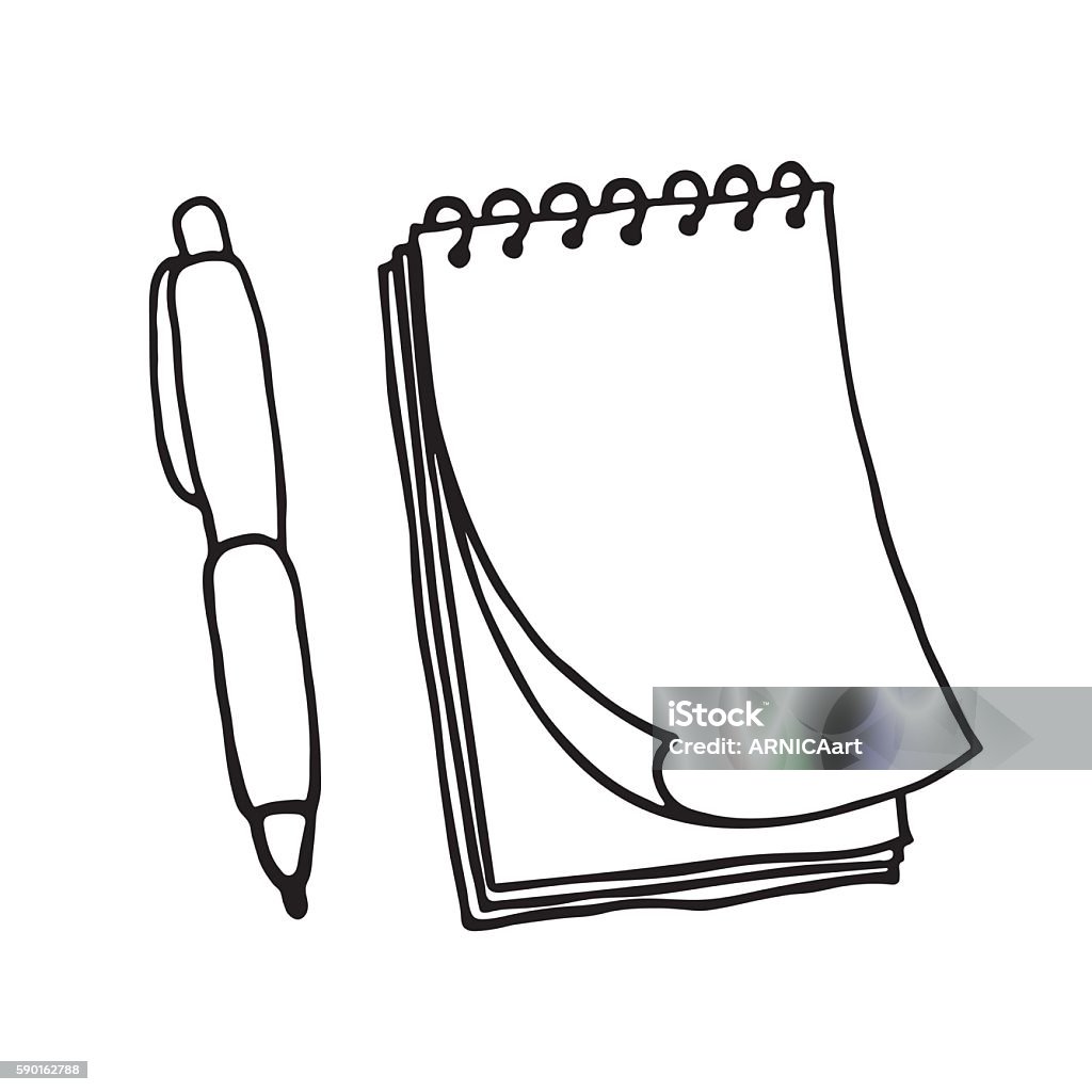 Note pad and pen icons. Outlined Note pad and pen icons. Outlined on white background. Icon Symbol stock vector