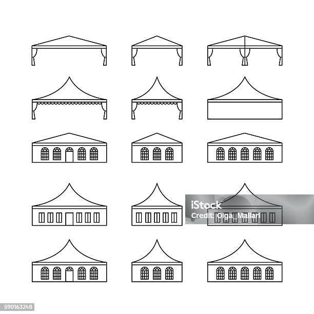 Icon Set Of Various Types Event Tent Stock Illustration - Download Image Now - Entertainment Tent, Tent, Event