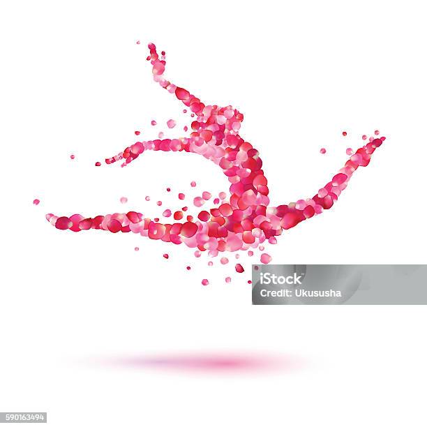 Ballerina Silhouette Of Pink Rose Petals Stock Illustration - Download Image Now - Gymnastics, In Silhouette, Ballet