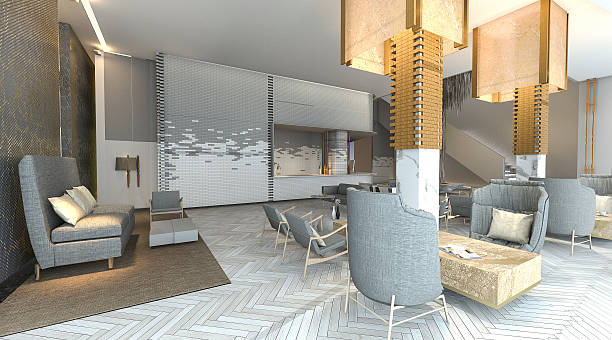 istock 3d rendering beautiful and luxury hotel lobby with nice furniture 590168932