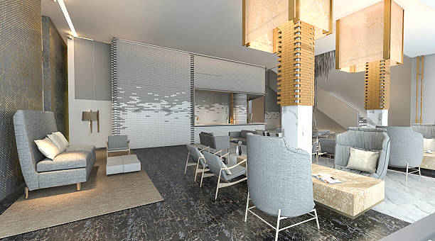 istock 3d rendering beautiful and luxury hotel lobby with nice decoration 590169098