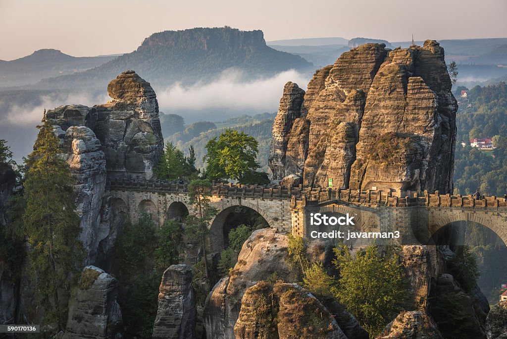 Die Bastei-Brücke, Nationalpark Sächsische Schweiz, Deutschland - Lizenzfrei Deutschland Stock-Foto