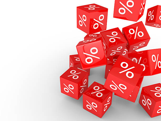 istock 3D rendering of falling cubes with percent sign 590170712
